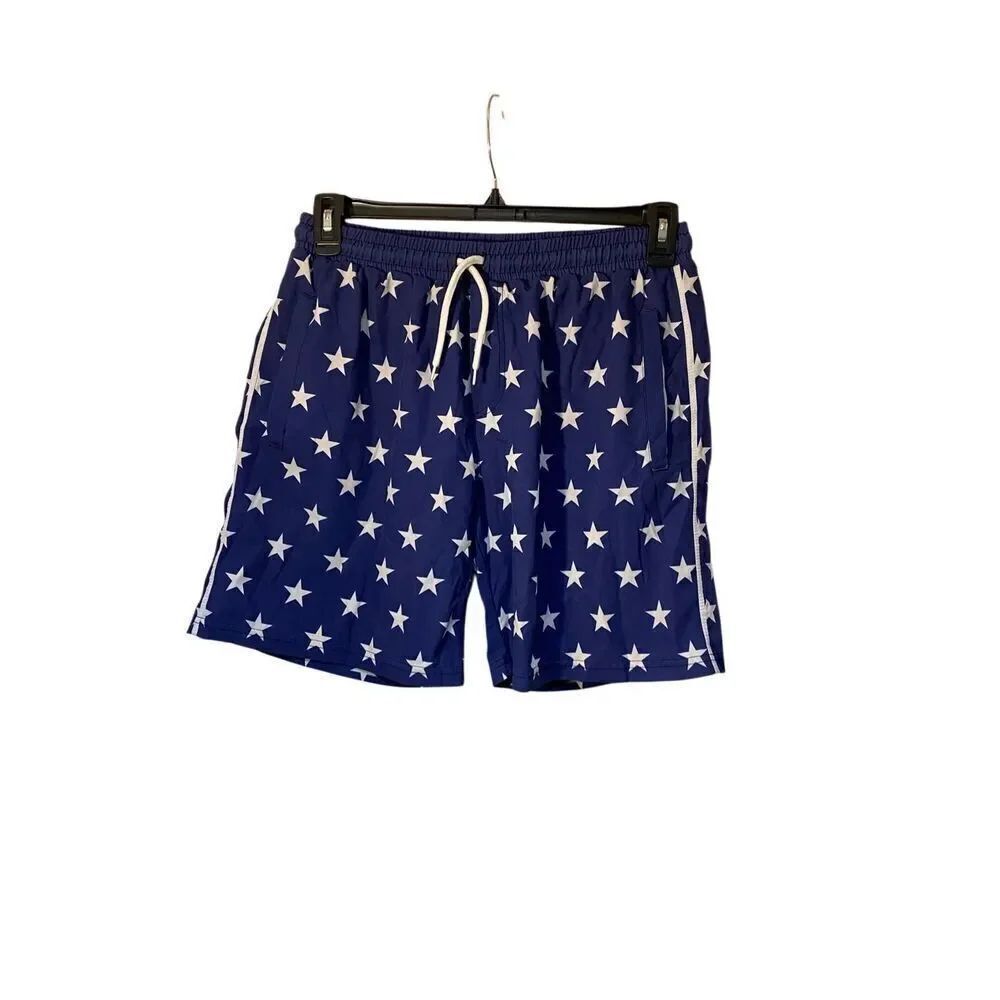 Greater half men’s blue and white star swim trunks size large